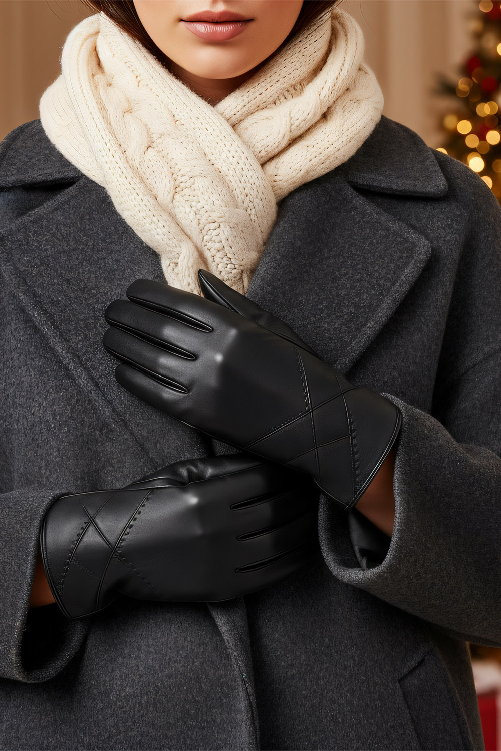 Vivisence Damen Winter Lederhandschuhe Weiches Echtleder Wollfutter Für Wärme, Schwarz