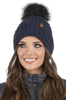 Vivisence Femme Bonnet Et Écharpe Pour l'Automne et l'Hiver À Pompon Chauds Doublés De Polaire Anti-Statique Idéal Pour Les Hommes Élégants Parfait Pour Froides Journées 7015Kmpl, bleu foncé