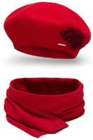 Vivisence Ensemble Béret Et Écharpe Pour Femme Automne et Hiver En Laine Style Classique Élégant Avec Application Florale Idéal Pour Les Froides Journées Cadeau Parfait 7036Kmpl, rouge