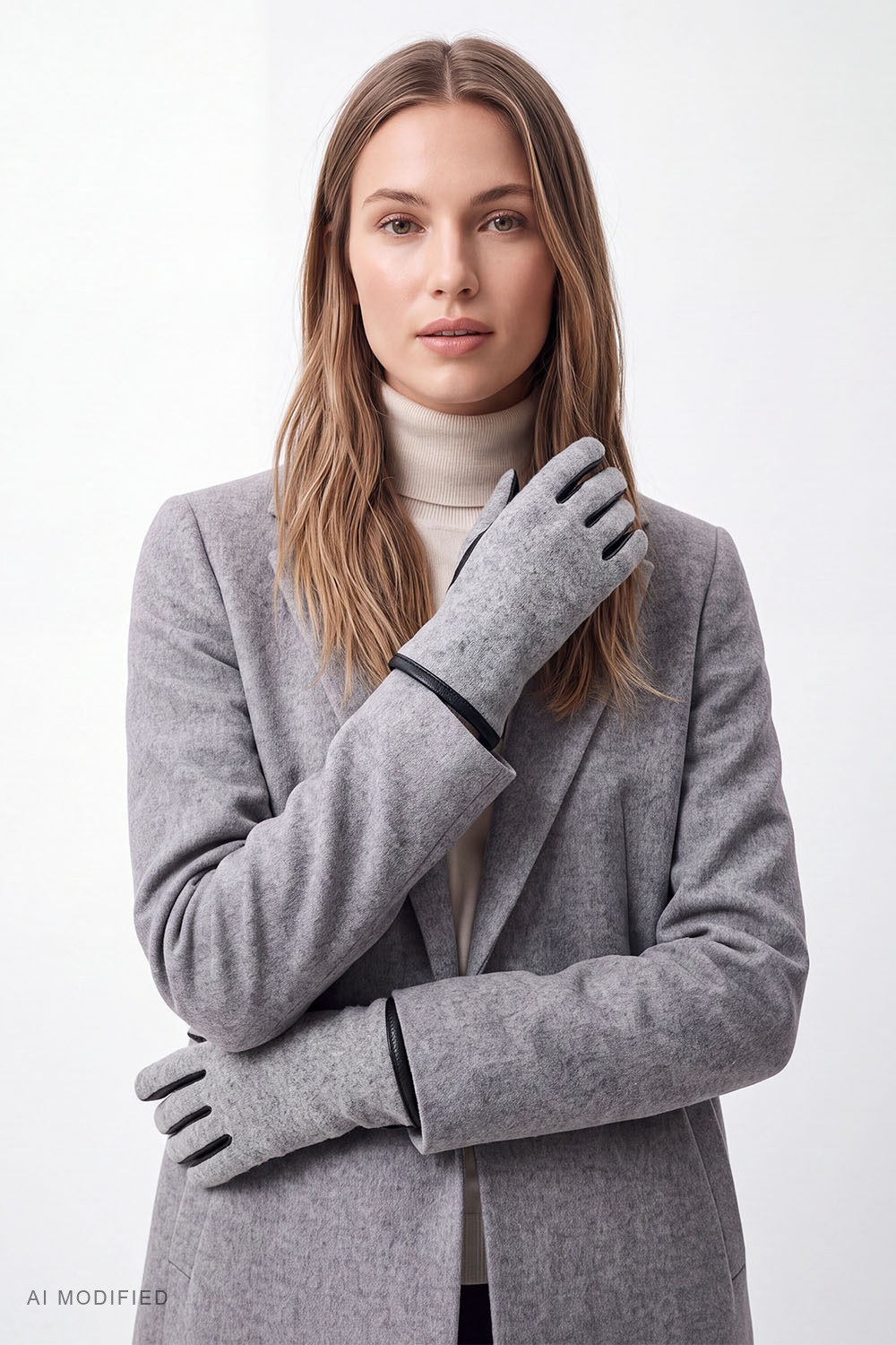 Vivisence gants femme laine cuir naturel élégants hiver, gris