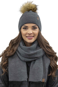 Vivisence Damen Bommelmütze Winter Wintermütze Bommel Herbst Warmem 7042, dunkelgrau