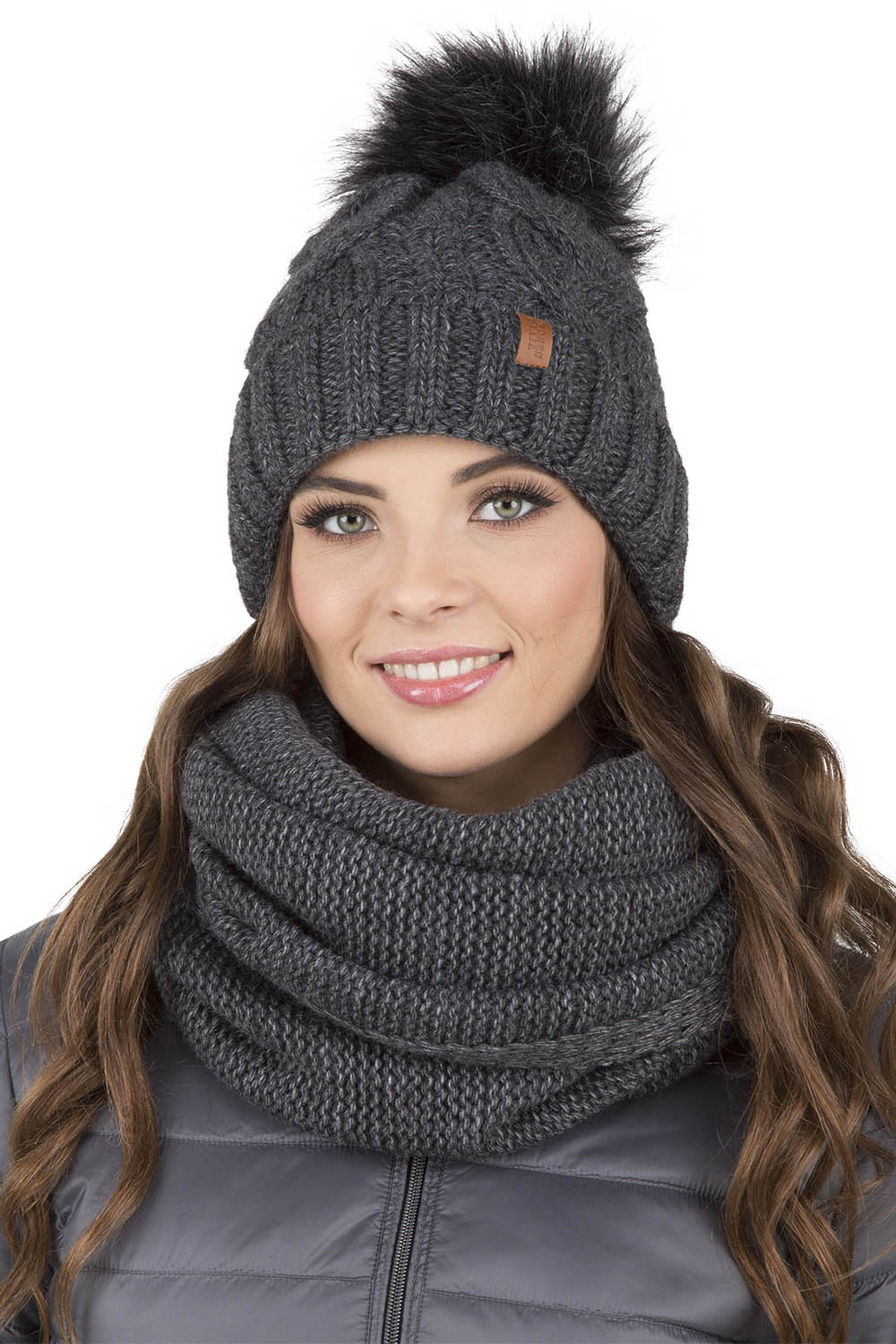 Vivisence Winter Hat With Pom Pom For Women Warm Ideal For Cold Days 7014, dark grey