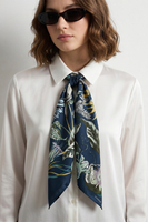 Vivisence Women Silk Scarf Floral Design 90 x 90 cm Hand Rolled Edges For Versatile Styling, navy blue/green