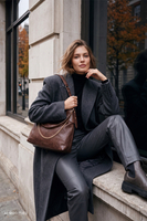 Vivisence Sac bandoulière femme en polyuréthane avec chaîne, brun foncé