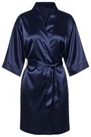 Vivisence peignoir femme satiné élégant léger, kimono court manches 3/4, idéal cadeau nuit, bleu foncé