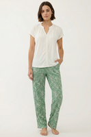 Vivisence Women Pajama Set Cotton V Neck Short Sleeve Comfort All Year, mint and white