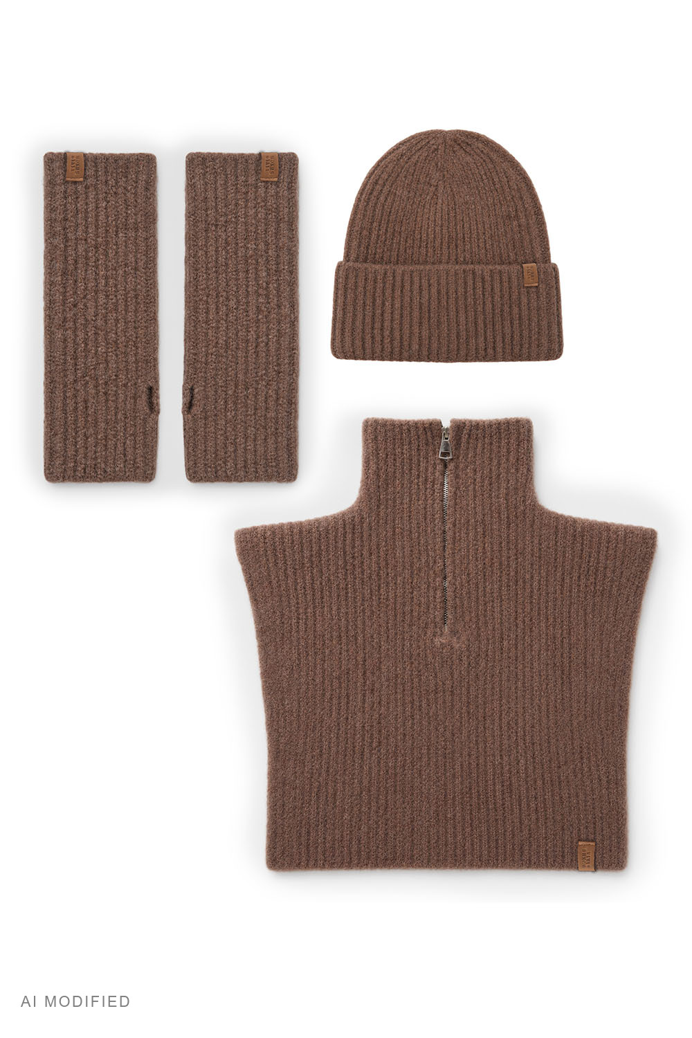 Vivisence Damen Set Mütze Schal Handwärmer warme Strickware, braun