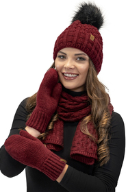 Vivisence Bonnet Femme Avec Pompon Doublé En Polaire Tricoté Pour L’Hiver 7015, bordeaux