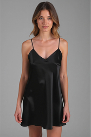 Vivisence Nachthemd Satin Verstellbare Träger Angenehm Anzufassen Der Stoff 2039, schwarz