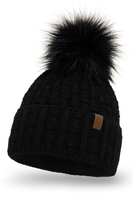 Vivisence Pom Pom Hat For Women Fleece Lined Knitted Winter Style 7015, black