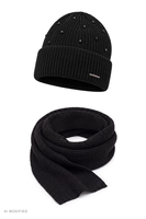 Vivisence ensemble bonnet et écharpe laine mérinos cristaux, noir