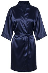 Vivisence Damen Satin Kimono Morgenmantel aus Polyester, eleganter V-Ausschnitt, 3/4 Arm, kurzer Bademantel für Damen als Nachtwäsche, dunkelblau
