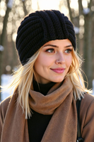 Vivisence Damen Mütze Weicher Merino Baumwollmix Für Komfort, Schwarz