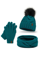Vivisence Women Winter Hat Scarf And Gloves Set Soft Fleece Lining Cozy Warmth, dark turquoise
