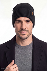 Vivisence Herren Mütze Merinowolle klassisch Beanie Winter, schwarz