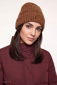 Vivisence bonnet beanie côtelé femme à revers chaud et doux, brun