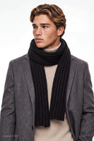 Vivisence Men's Knitted Scarf Acrylic Wool Ribbed Warm Winter Accessory, black