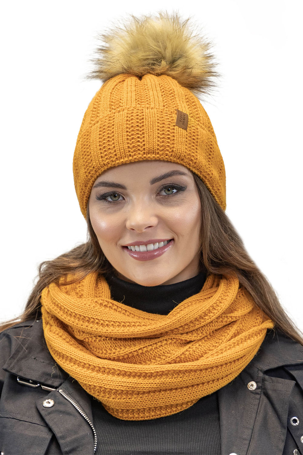 Vivisence Damen Schal Winter Loop Modischer Gemütlich Wärmendem Garn Doppelt 7019S, honig