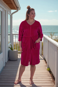 Vivisence Femme Robe de Chambre Coton Fermeture Éclair Confort à la Maison 5011, rubis