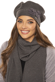 Vivisence Béret Et Écharpe Femme Pour L'automne et L'hiver Chauds En Laine Mélangée Accessoires Pour Hommes Tricot Souple Ajustement Parfait Divers Styles Et Couleurs Disponibles 7007Kmpl, gris foncé