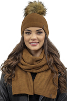 Vivisence Bonnet Et Écharpe Ensemble Pour Femmes Élégant Pour L'Automne Et L'Hiver Avec Pompon En Fausse Fourrure Design Classique Confort Optimal Pour Les Jours Froids Cadeau Parfait 7041Kmpl, bronze