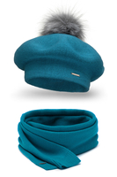 Vivisence Elegant Women's Winter Set Including Beret With Pompom And Matching Scarf Made Of Warm Fabric Perfect For Cold Winter And Autumn Days, turquoise