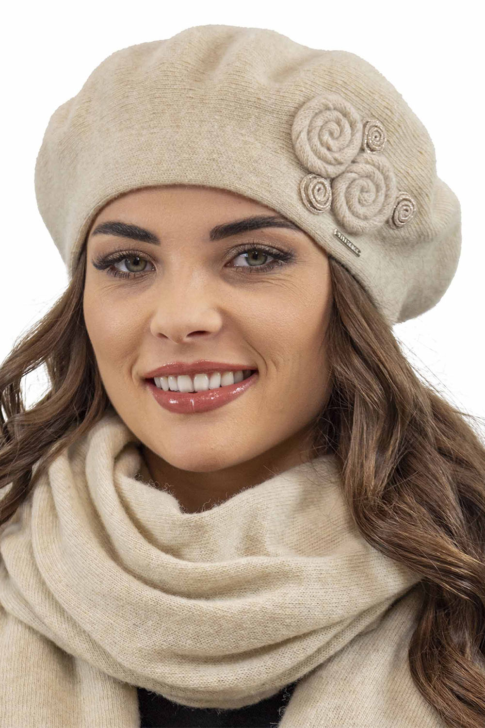VIVISENCE Baskenmütze aus Wolle Damen Kälteschutz und Komfor für Kalte Tage 7037, beige