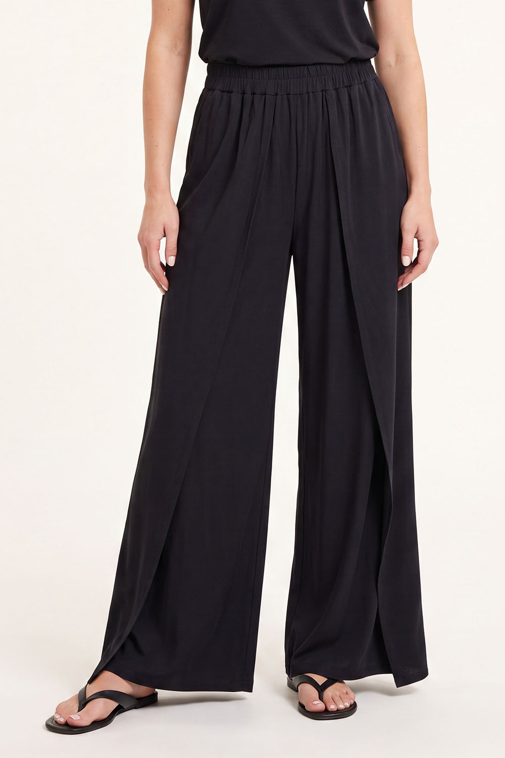Vivisence Damen Hose Wide-Leg Viskose Lockere Passform Elastische Bund, Schwarz