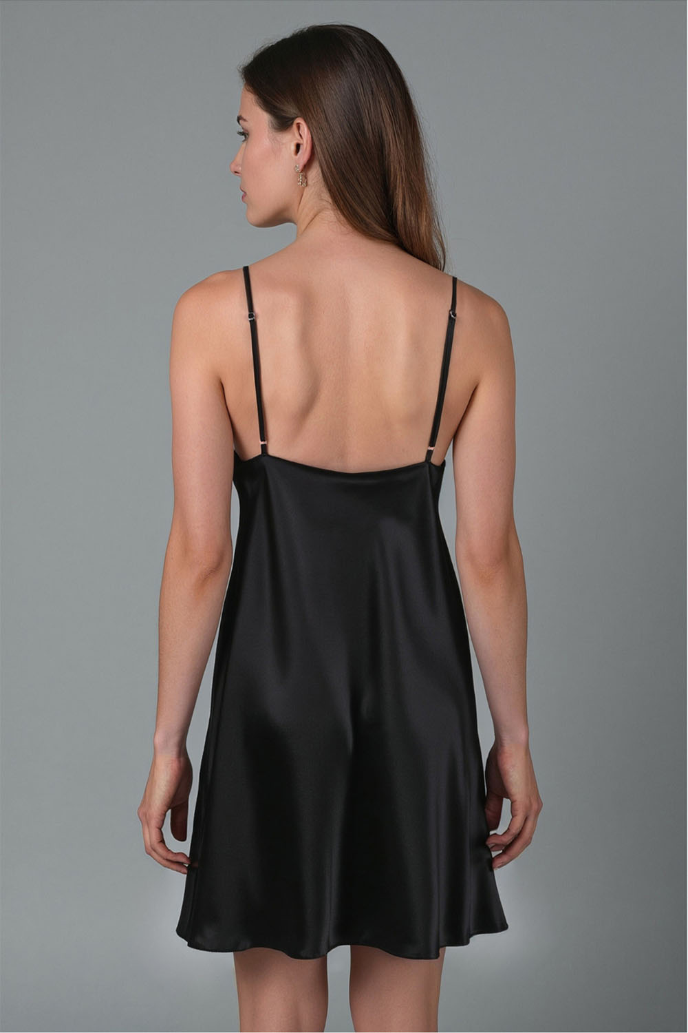 Vivisence Nachthemd Satin Verstellbare Träger Angenehm Anzufassen Der Stoff 2039, schwarz