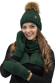 Vivisence Women Winter Hat Scarf And Gloves Set Fleece Lined Soft Knit Warmth, green
