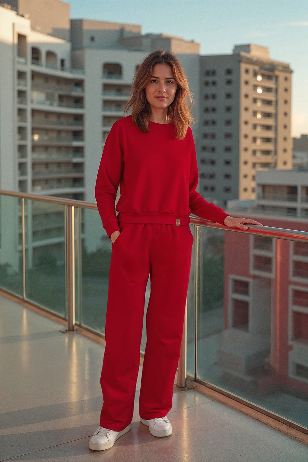 Vivisence Pantalon De Survêtement Femme Confortable Taille Élastique Jambes Larges Poches Latérales Tissu Doux Coton Mélangé Pour Sport Maison Balade Détente Quotidienne 9102, rouge