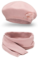 Vivisence Elegant Women's Winter Set Classic Beret And Matching Wool Scarf Made From Warm And Soft Fabric Ideal For Cold Winter And Autumn Weather, light pink