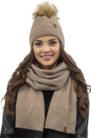 Vivisence Women's Winter Hat With Pom Pom Autumn Style Warm Yarn 7042, beige