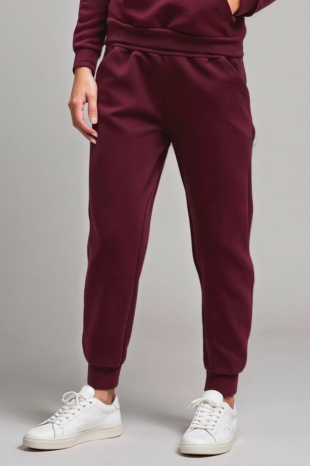Vivisence Womens Sweatpants Cotton Ribbed Cuffs Loungewear Casual 9103, maroon