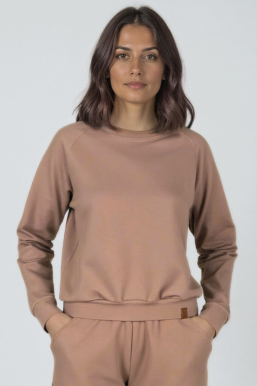 Vivisence Sweatshirt Damen Mit Rundhalsausschnitt Aus Baumwolle Langer Ärmel Bequemer Schnitt 9004, beige