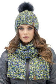 Vivisence Bonnet Et Écharpe Pour Femme L'Automne Et L'Hiver Tricoté Avec Un Gros Pompon Et Une Longue Chaude En Fil Épais Doublé De Polaire Douce Pour Les Froides Journées D'Hiver 7086Kmpl, jaune
