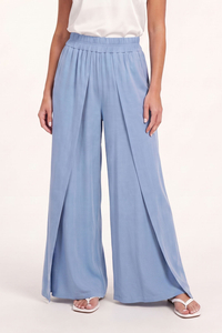 Vivisence Women's Pants with Pockets Wide Leg Viscose Elastic Waist, Blue