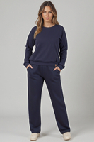 Vivisence Loungewear Damen Trainingsanzug Set Lockerer Schnitt Rundhals Freizeitanzug Mit Taschen 9205, dunkelblau