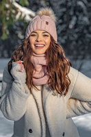 Vivisence Winter Hat With Pom Pom For Women Warm Ideal For Cold Days 7014, light pink