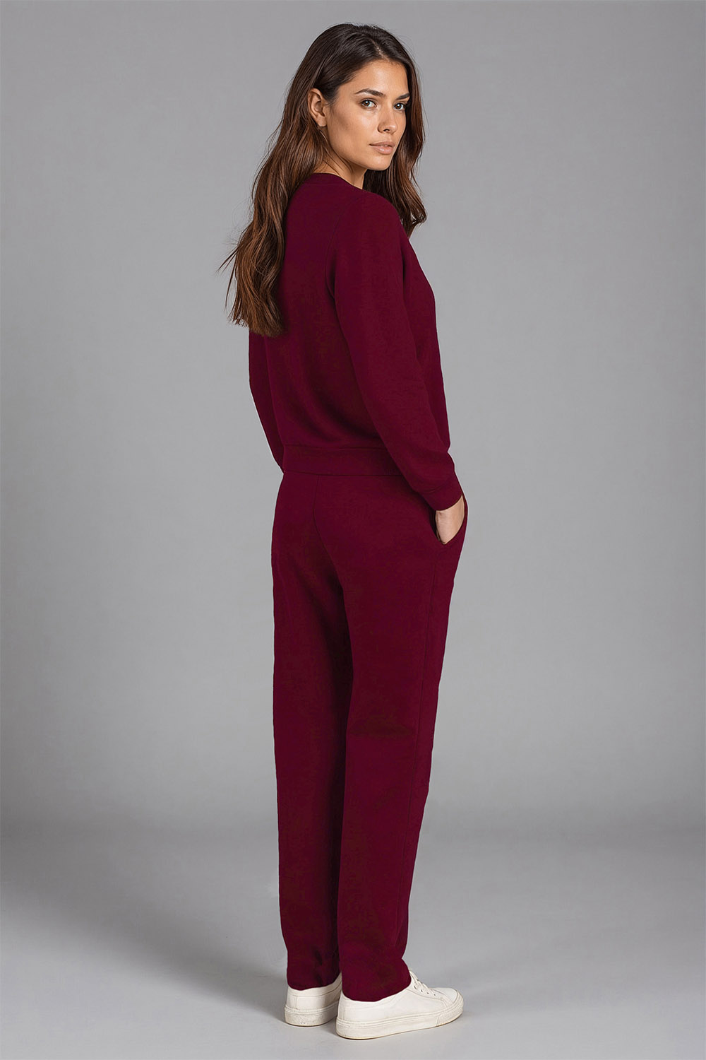 Vivisence Tracksuit Set Cotton Long Sleeve Perfect for Everyday Wear 9205, maroon