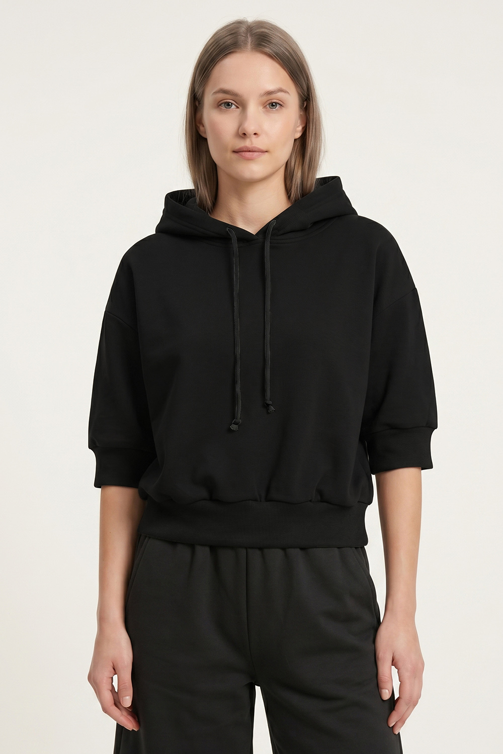Vivisence Femme Sweat À Capuche Coton Doux Bords Côtes Confort Quotidien, noir