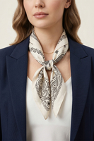 Vivisence Women Silk Scarf Square Bandana Hand Rolled Edges For Everyday, beige/black