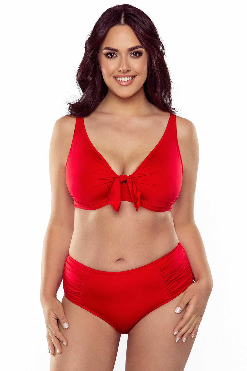 Vivisence Culotte De Bain Femme Taille Haute Fronces Confort Sculptant, rouge