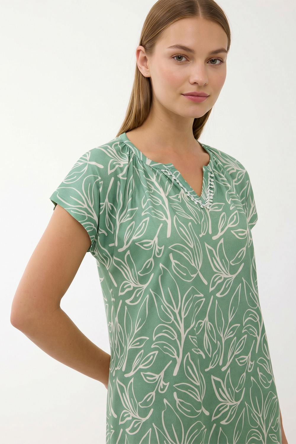 Vivisence Women Nightdress Cotton Blend Short Sleeve Breathable Comfort, mint