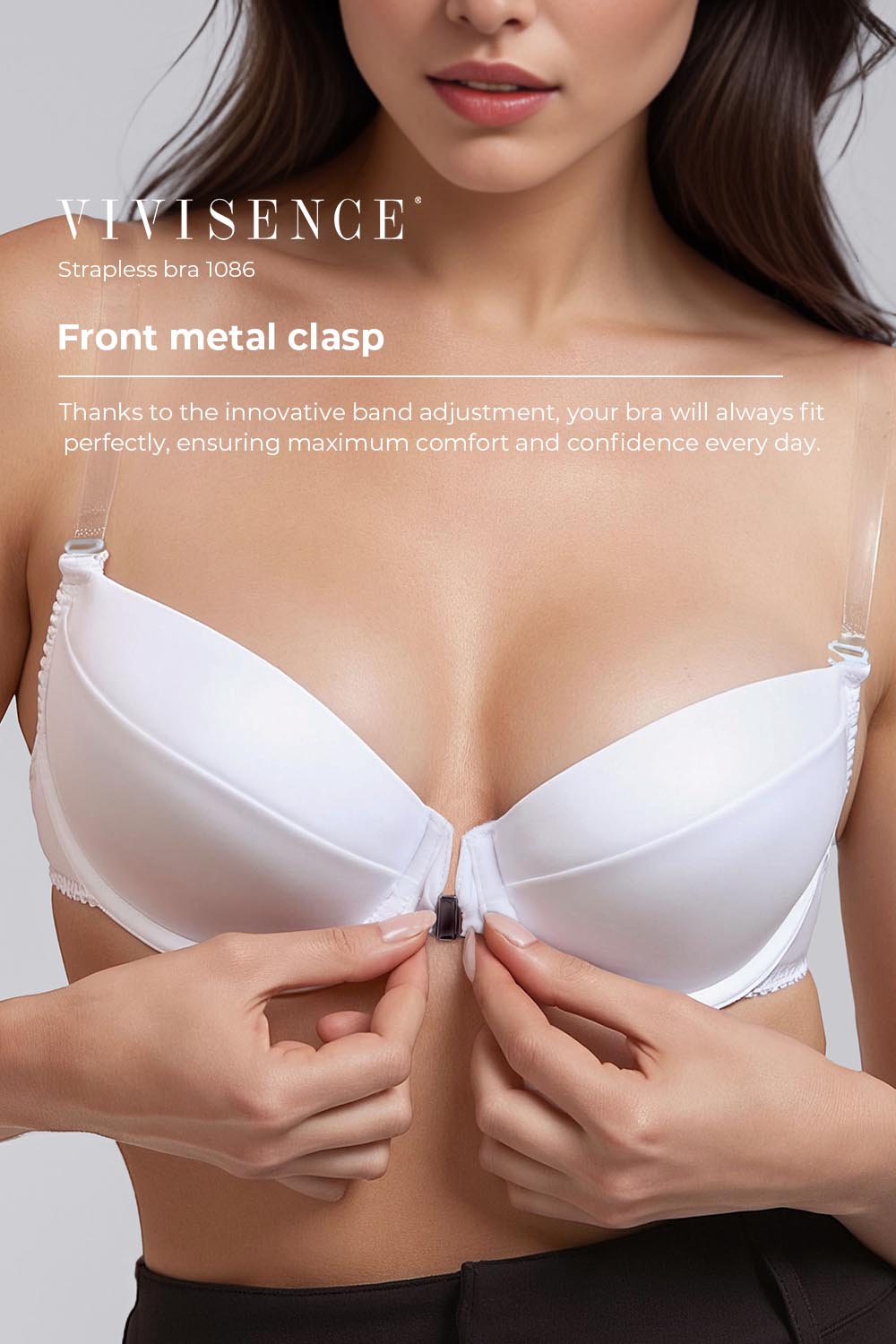 Vivisence Push Up Bra Removable Padding Ideal for Outfits With an Open Back 1086, white