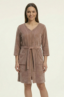 Vivisence Dressing Gown Cotton Zipper and Belt Pockets Home Comfort 5011, beige