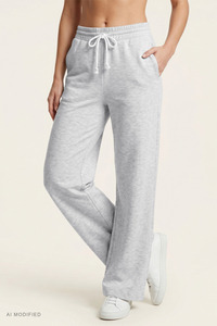 Vivisence Women Wide Leg Pants High Waist Adjustable Cuffs All Day Comfort, grey melange