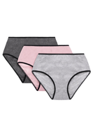 Vivisence Woman Briefs Cotton Smooth High Waist Underwear 4017 3-Pack, black elastic: grey/pink/graphite