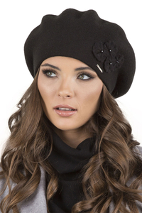 Vivisence Elegant Women's Beret With Flower Warm Autumn Winter Accessory 7006, black