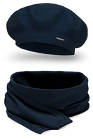 Vivisence Elegant Women's Winter Beret And Scarf Set Made Of Warm Thick And Soft Fabric With Wool Blend For Ladies Ideal For Cold Winter And Autumn Days, dark blue
